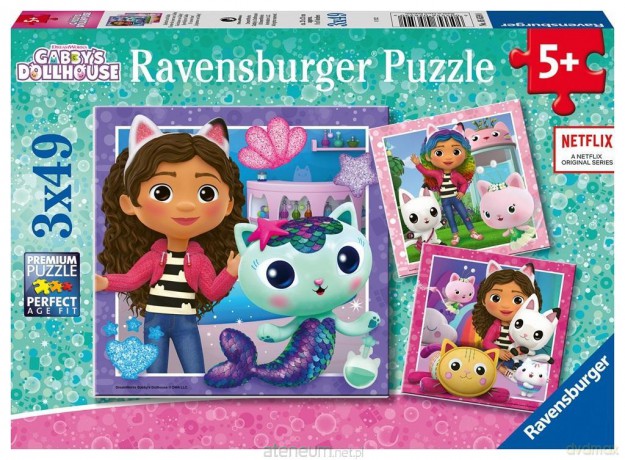 RAVENSBURGER Puzzle dla dzieci 3x49 Koci Domek Gabi [PUZZLE]