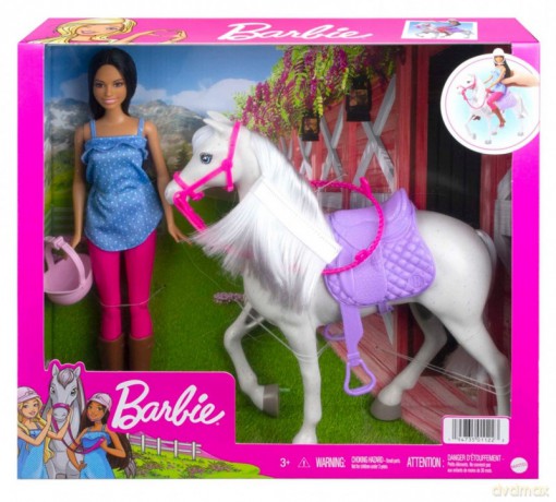Lalka Barbie Brunetka z koniem