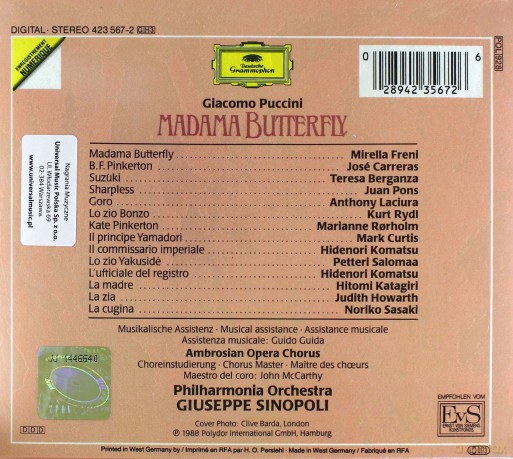 Freni Carr Sinopoli:Puccini:Madama Butterfly [3CD]