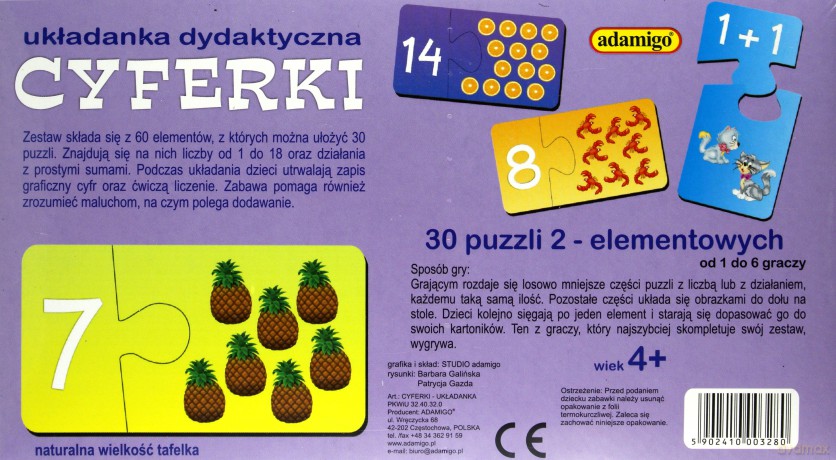 ADAMIGO Układanka puzzlowa Cyferki 328 [GRA]