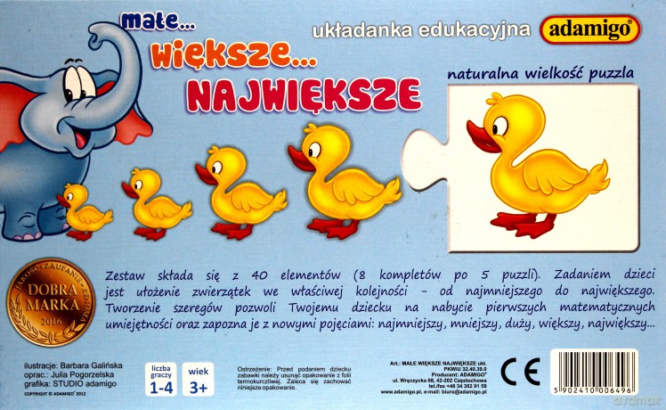 ADAMIGO Układanka Małe Większe Największ 6496 [GRA]