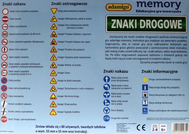 ADAMIGO Gra Memory Znaki Drogowe 3297 [GRA]