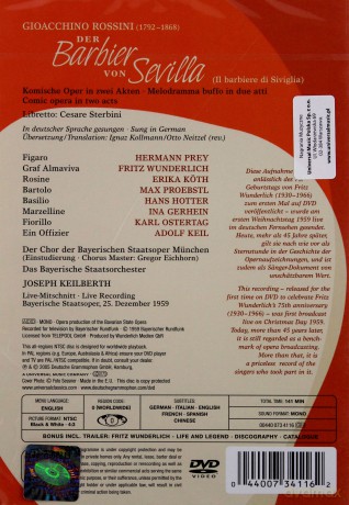 Fritz Wunderlich: Rossini:Der Barbier Von Sevilla [DVD]