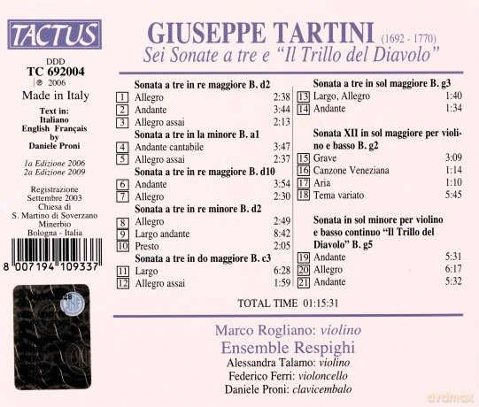 Marco Rogliano: Giuseppe Tartini - Sei Sonate a Tre E, Il Trillo Del Diavolo [CD]