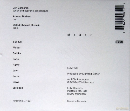 Garbarek/Brahem/Hussain: Madar [CD]