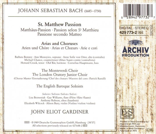 Gardiner: Bachjs:St. Matthew Passion [CD]