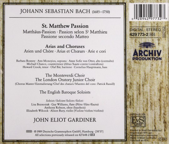 Gardiner: Bachjs:St. Matthew Passion [CD]