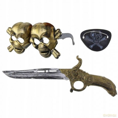 Zestaw pirata miecz, opaska na oko, okulary