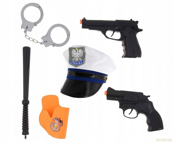 Zestaw policjanta pistolety, pałka, kajdanki