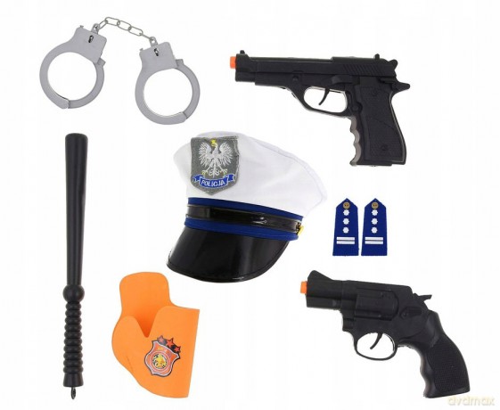 Zestaw policjanta pistolety, pałka, kajdanki
