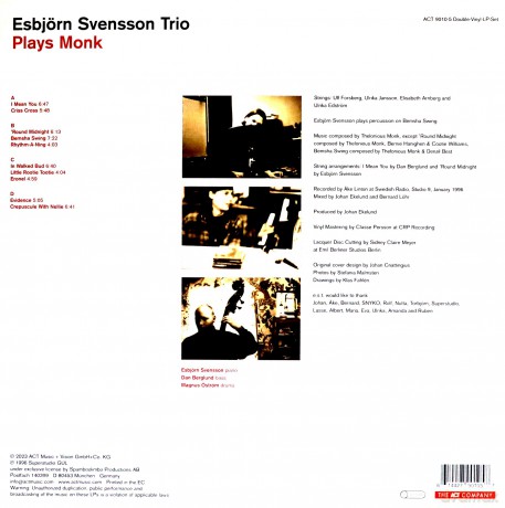 Esbjörn Svensson Trio e.s.t.: Plays Monk (Blue Transparent) [2xWinyl]