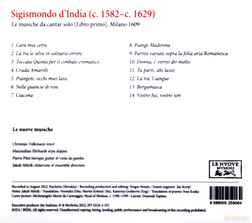 Le Nuove Musiche: Sigismondo D'inda: Cara Mia Cetra [CD]