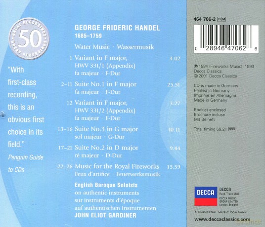 Gardiner: Handel:Water Music, Music For The Royal [CD]