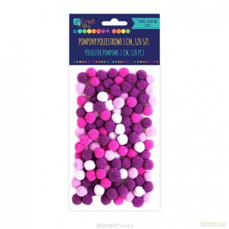 Pompony poliestrowe fioletowe 1cm różowy 120szt