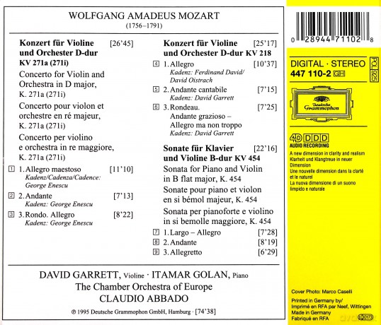 Garrett,Abbado,Golan,The Chamber Orch.: Mozart:Violinkoncerte [CD]