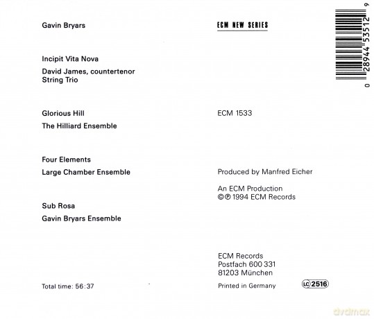 Gavin Bryars Ensamble: Bryars: Vita Nova [CD]