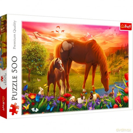 TREFL 500 el. elementów Konie na łące [PUZZLE]
