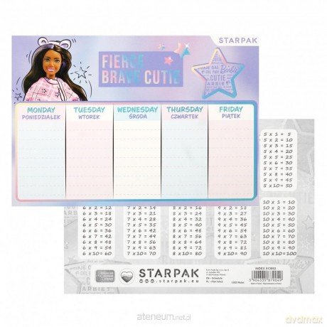 Plan lekcji z tabliczką mnożenia Barbie (25 szt)