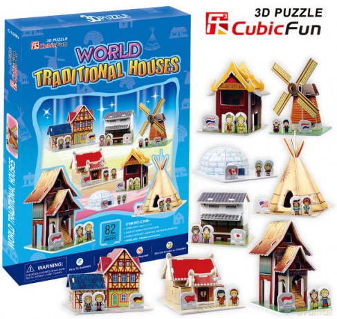 PUZZLE 3D TRADYCYJNE DOMKI 8 szt C100H [PUZZLE]
