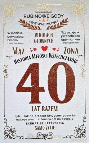 Karnet 40 rocznica ślubu (rubinowa)
