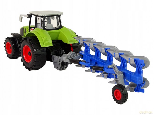 Traktor z pługiem na napęd frykcyjny zielony