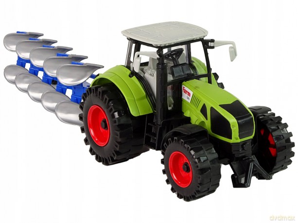 Traktor z pługiem na napęd frykcyjny zielony