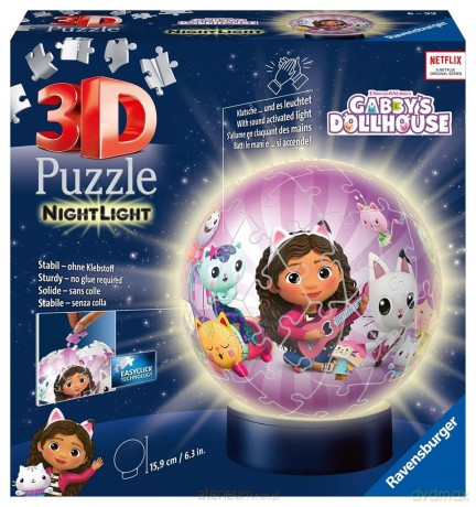 RAVENSBURGER 3D 72 el. Świecąca Kula: Koci Domek Gabi [PUZZLE]
