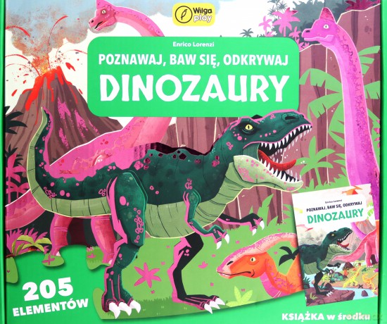 Książka i puzzle Poznawaj, baw się, odkrywaj Dinozaury 205 elementów - Irena Trevisan, Enrico Lorenzi