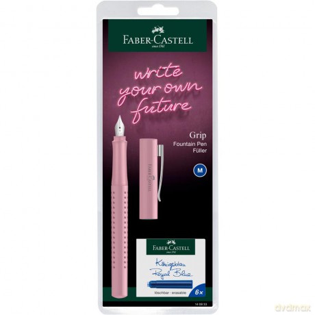 Pióro wieczne grip 2010 harmony rose m + naboje blister faber-castell