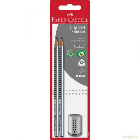 Zestaw 2 ołówków grip+temperówka grip 2001 mini srebrna blister faber-castell