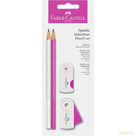 Zestaw sparkle sleeve biały/ różowy blister faber-castell