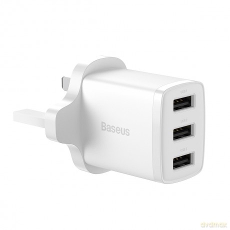 Baseus Compact ładowarka sieciowa 3x USB 17W wtyczka UK biały (CCXJ020302)