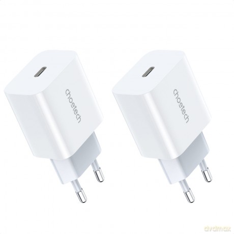 Choetech zestaw 2 x ładowarka sieciowa zasilacz EU do szybkiego ładowania USB Typ C Power Delivery 20W 3A biały (PD5005-EU)