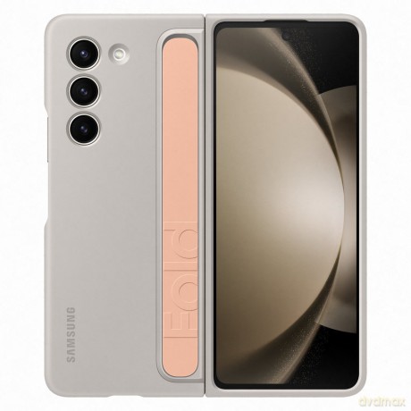 Etui silikonowe do Samsung Galaxy Z Fold 5 z podstawką i paskiem - beżowe
