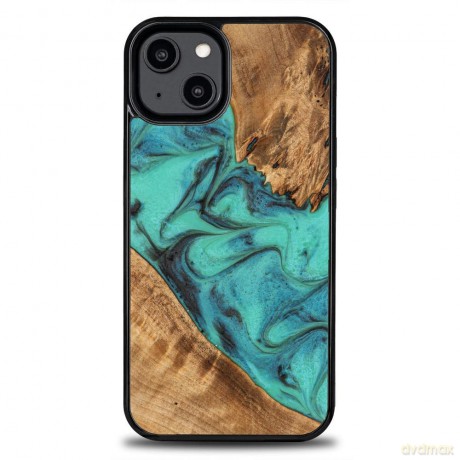 Etui z drewna i żywicy na iPhone 14 Bewood Unique Turquoise - turkusowo-czarne