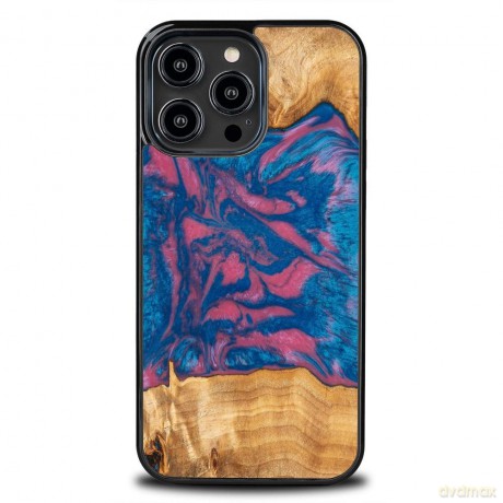 Etui z drewna i żywicy na iPhone 14 Pro Max Bewood Unique Vegas - różowo-niebieskie