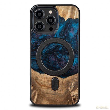 Etui z drewna i żywicy na iPhone 14 Pro Max MagSafe Bewood Unique Neptun - granatowo-czarne