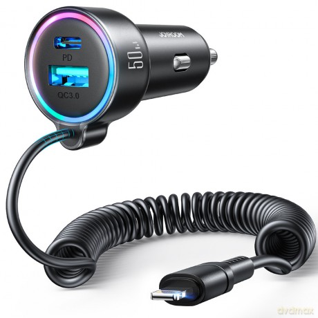 Szybka ładowarka samochodowa 3w1 z kablem Lightning 1,6m 50W Joyroom JR-CL08 - czarna