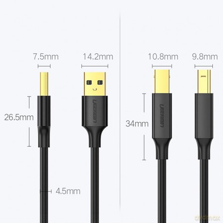 Ugreen kabel USB Typ B do drukarki (męski) - USB 2.0 (męski) 480 Mbps 1,5 m czarny (US135 10350)