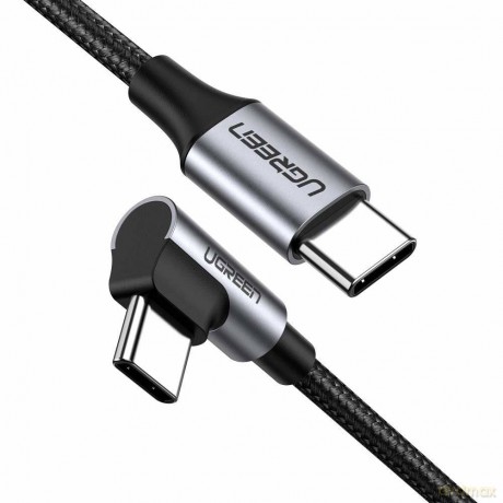 Ugreen kątowy kabel przewód USB Typ C - USB Typ C Power Delivery 60 W 20 V 3 A 1 m czarno-szary (US255 50123)