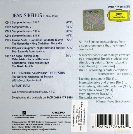 Neeme Jarvi, Gethenburg Symphony Orchestra: Sibelius:The Symphonies,Tone Poems [7CD]