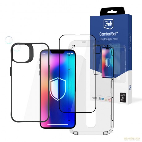 Zestaw - Etui - Szkło na ekran i aparat  do Apple iPhone 14 - 3mk Comfort Set 4 in 1