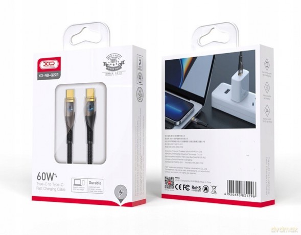 XO Clear kabel NB-Q223B USB-C - USB-C 1,0 m 60W czarny