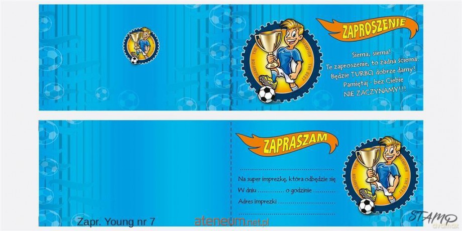 Zaproszenia Young Chłopiec wzór nr 07 10szt
