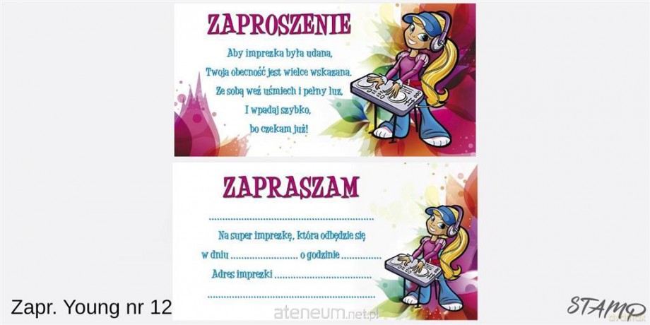 Zaproszenia Young Dziewczynka wzór nr 12 10szt