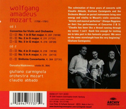 Giuliano Carmignola: Mozart:The Violin Concertos,Sinfonia Con [2CD]