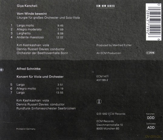Giya Kancheli/Alfred Schnittke: Kancheli:Liturgy../Schnitke:Conc.F.Viola [CD]