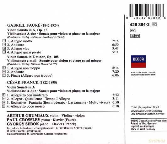 Grumiaux/Sebok: Faure/Frank:Violin Sonaten [CD]