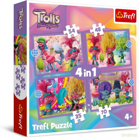 TREFL 4w1 Przygody kolorowych Trolli [PUZZLE]