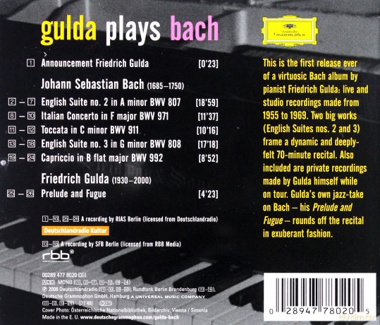 Gulda Friedrich: Gulda Plays Bach [CD]